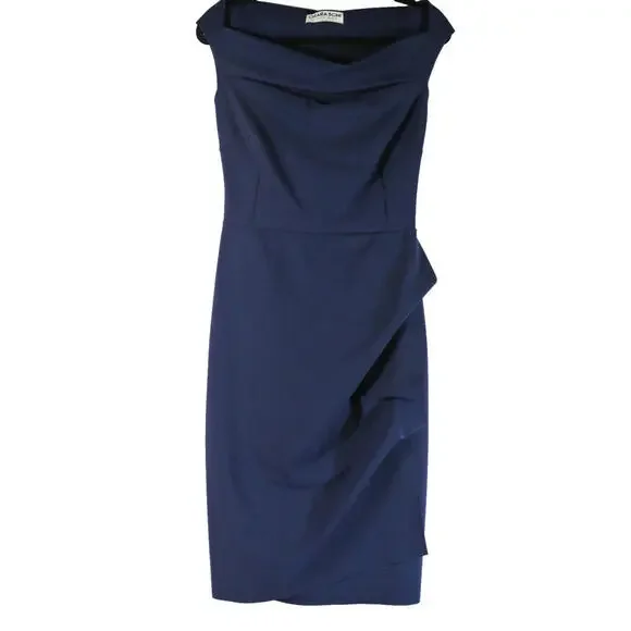 NEW, Chiara Boni Melania Short Off-The-Shoulder Dress Blue Notte SZ 48 #MD0136